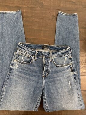 Silver Jeans Women's Faded Light Blue Straight Jeans-w26/L31